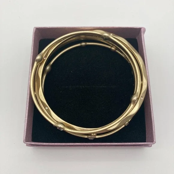 Lia Sophia 'For You' Bangle Bracelet Set of 5 Matte Gold Tone & Crystals - Picture 9 of 9